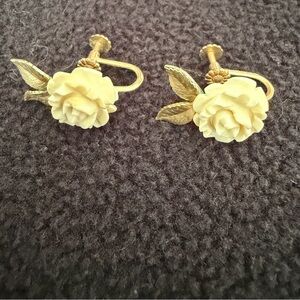 Vintage Krementz Carved Rose Earrings, Screw Backs